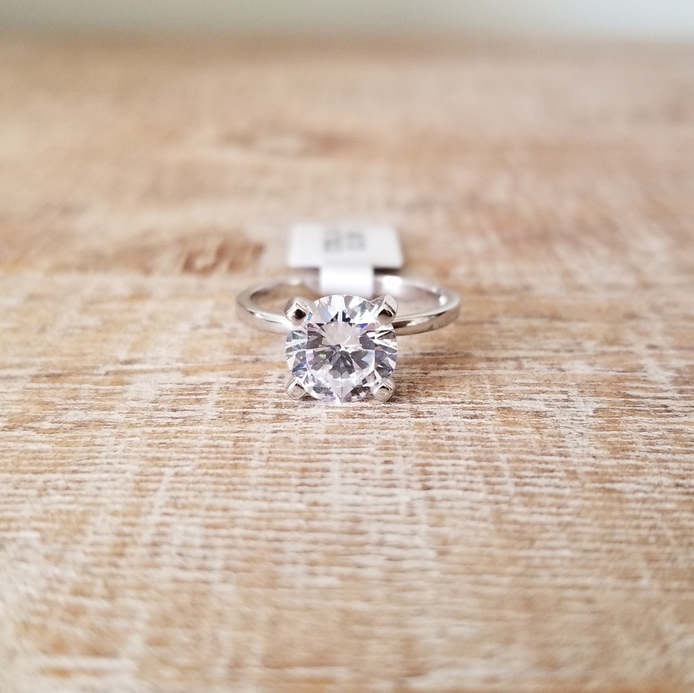 2ct Round Solitaire Sterling SIlver Ring - Picture 3 of 7